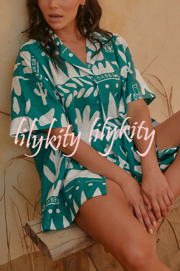 Summer Calls Unique Printed Loose Shirt and Elastic Waist Shorts Set