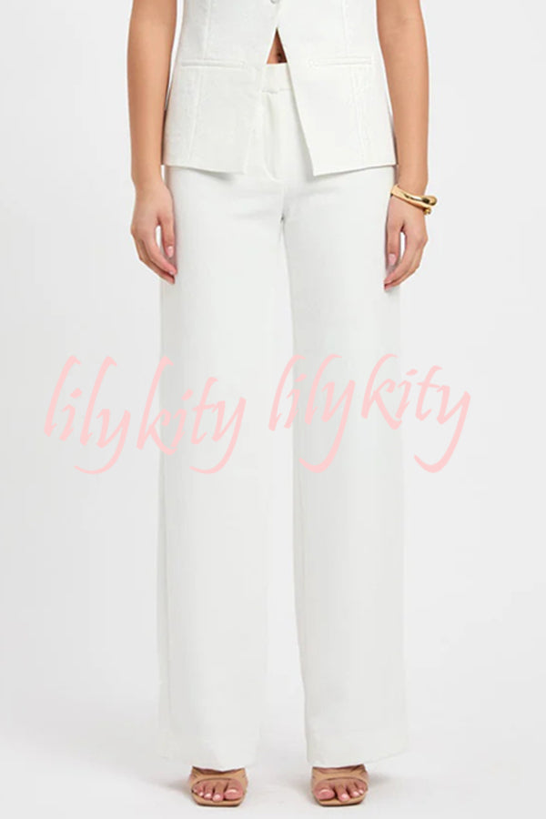 Solid Color High Waisted Straight Leg Loose Wide Leg Pants