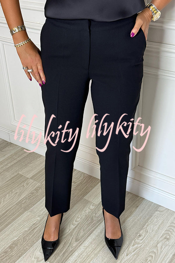 Social Time High Rise Elastic Zipper Waist Pocket Straight-leg Pants