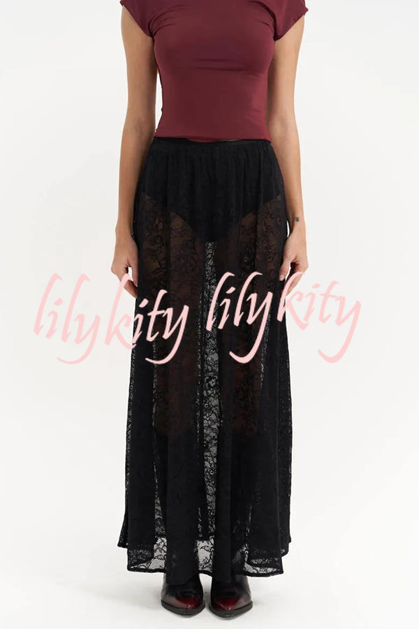 Sweet Festival Unique Lace Elastic Waist A-line Maxi Dress