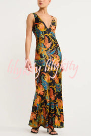 Forever Mine Satin Exclusive Botanical Print Slip Maxi Dress