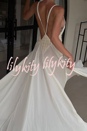Venus By The Sea Tulle Lace Patchwork Backless Flowy Maxi Dress