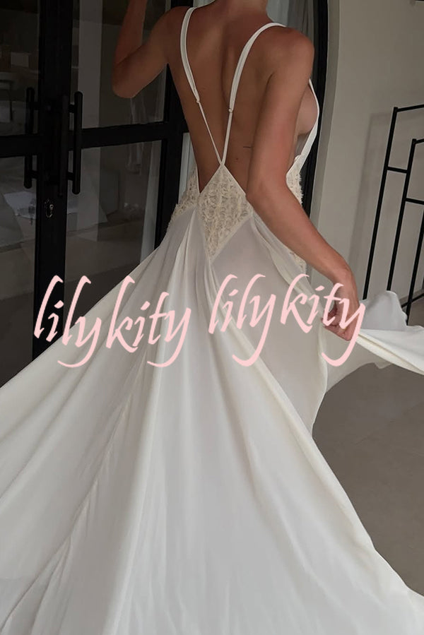 Venus By The Sea Tulle Lace Patchwork Backless Flowy Maxi Dress