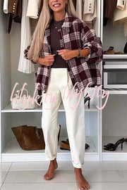 Fashion Plaid Print Lapel Long Sleeve Loose Zipper Jacket