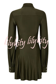 Marvis Button-embellished Long Sleeve Asymmetrical Drape Shirt Midi Dress
