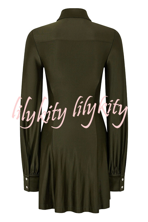 Marvis Button-embellished Long Sleeve Asymmetrical Drape Shirt Midi Dress
