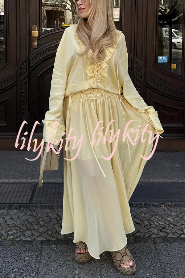 Solid Elastic Waist Drawstring Maxi Skirt