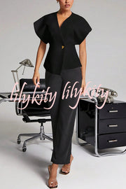 Fashion Button V-neck Asymmetrical Suit Vest