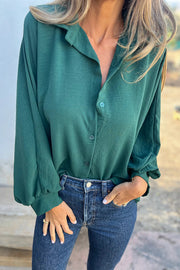 Solid Color Loose Batwing Sleeve Buttoned Casual Shirt