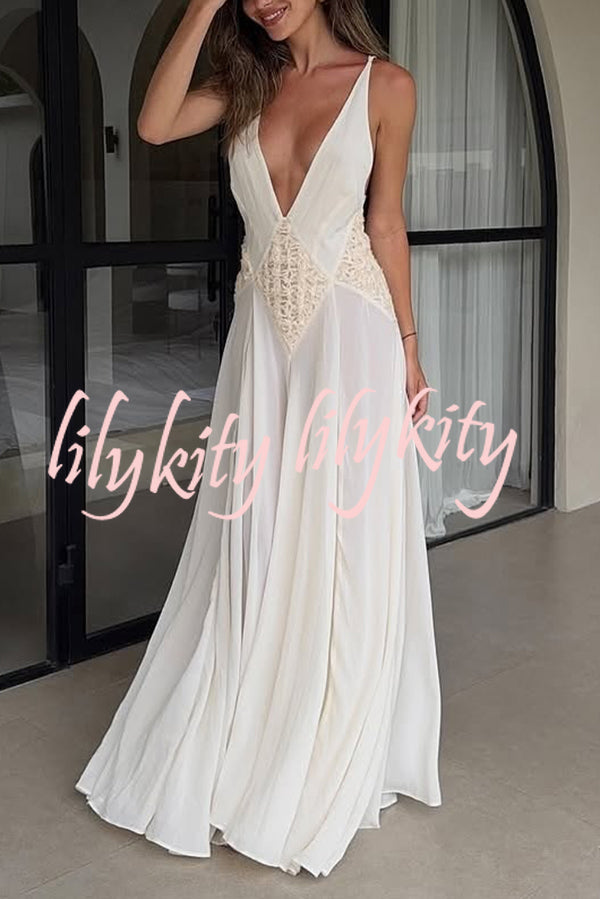 Venus By The Sea Tulle Lace Patchwork Backless Flowy Maxi Dress