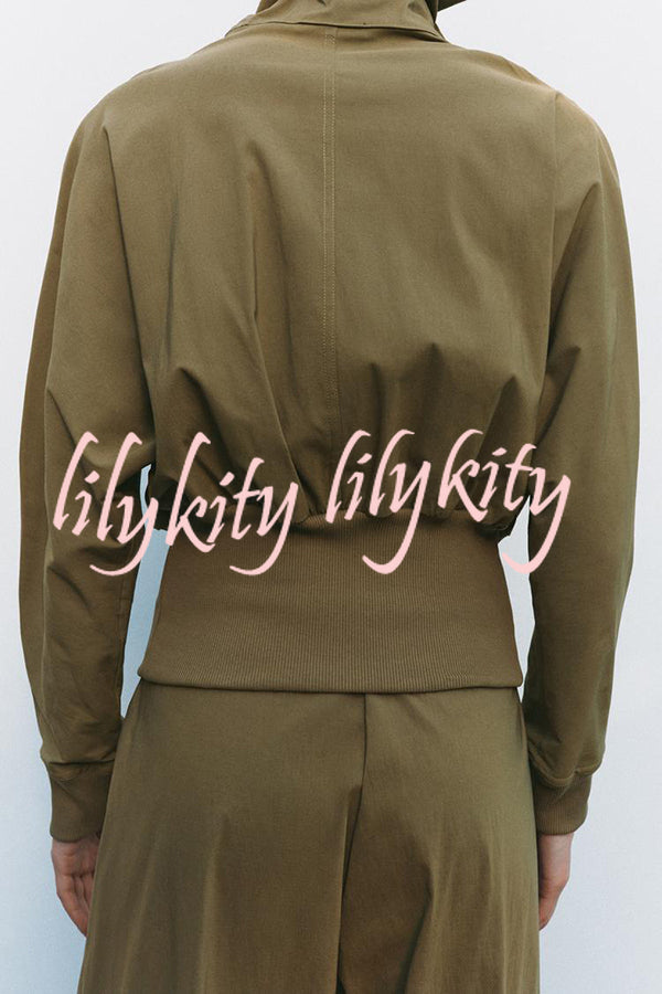 Fashionable High-neck Long-sleeved Zippered Simple Jacket