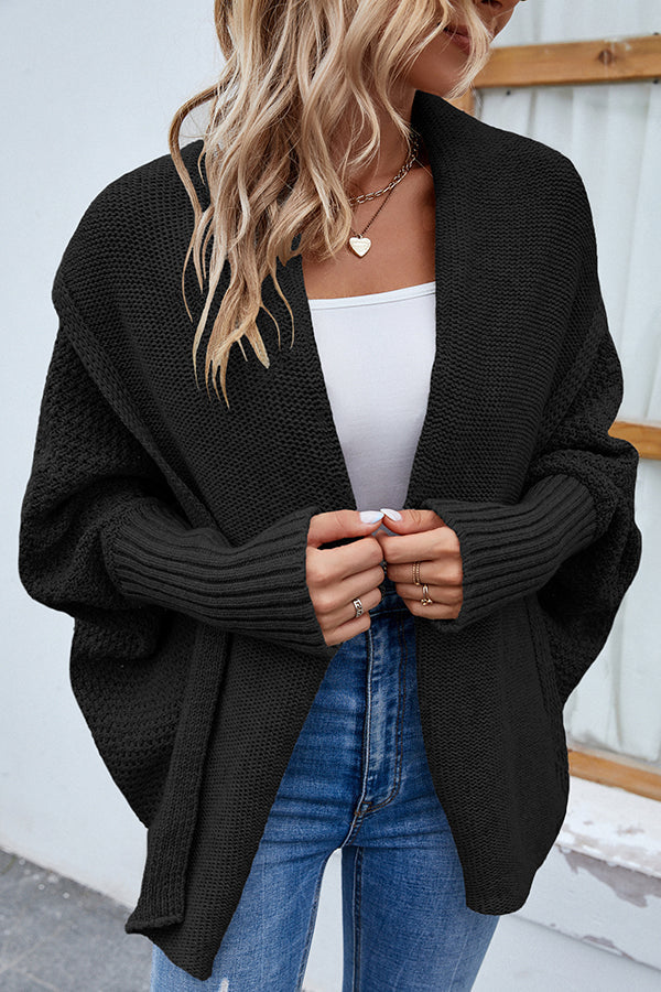 Solid Color Dolman Sleeve Elegant Knitted Cardigan