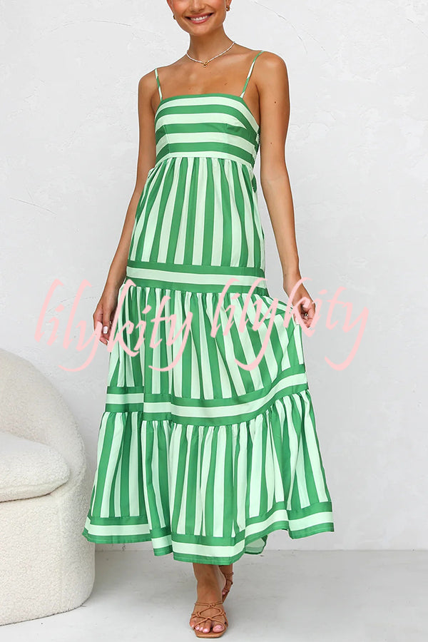 Beachy Dreams Striped Print Back Smocked Pocket A-line Slip Midi Dress