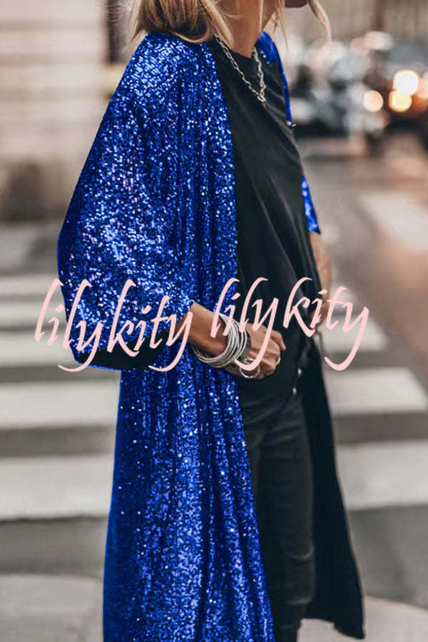 Disco Glamour Sequin Bell Sleeve Kimono