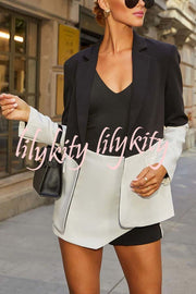 Enhance Look Colorblock Long Sleeve Pocket Lapel Blazer and And Mid Rise Mini Skort Set