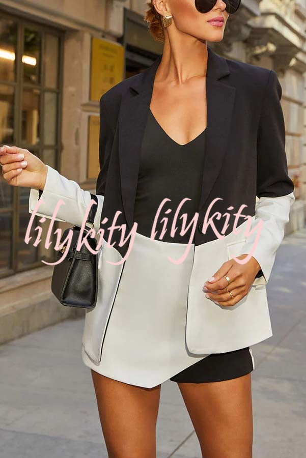 Enhance Look Colorblock Long Sleeve Pocket Lapel Blazer and And Mid Rise Mini Skort Set