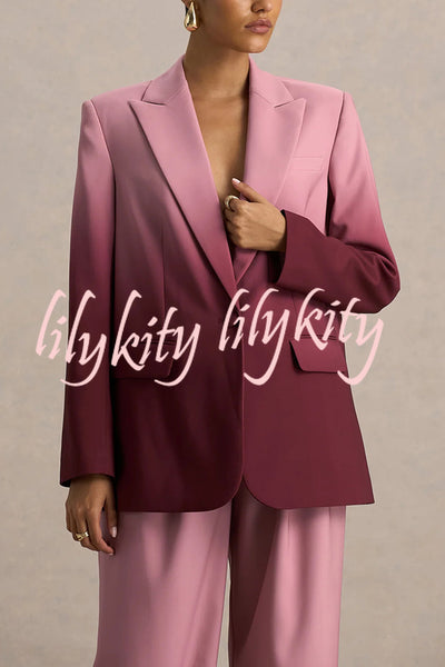 Enya Ombre Print Single Button Long Sleeve Lapel Loose Blazer