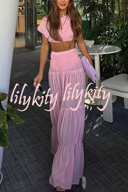 Stunning Chiffon Elastic Waist Layered A-line Maxi Skirt