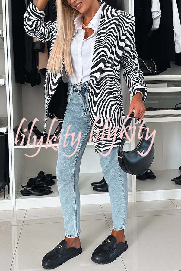 Choose Unique Leopard Print Lapel Long Sleeve Relaxed Blazer