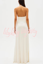 Sexy Silhouette Deep U-neck Halter Waterfall Sash Drape Maxi Dress