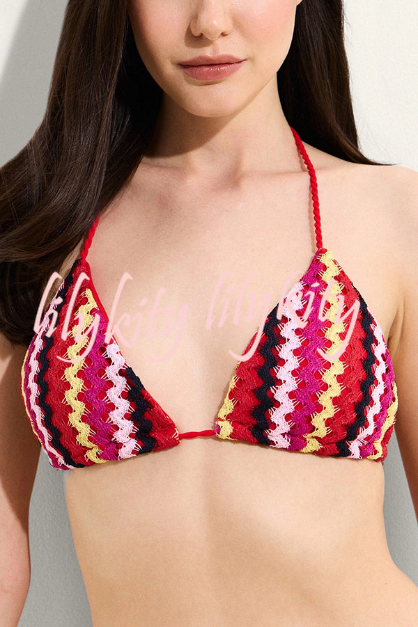 Knit Wave Unique Print Stretch Tie Bikini Swimsuit