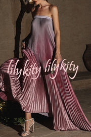 Gorgeous Styling Satin Pleated Elastic Bust Strapless A-line Gown Maxi Dress