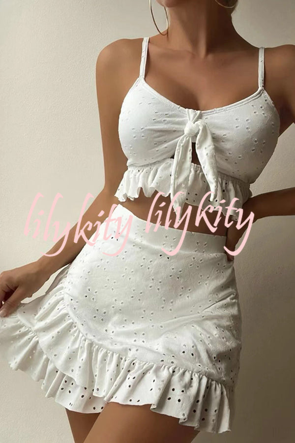 Hollow Patchwork Suspender Strap Three Pieces Swimsuit Set