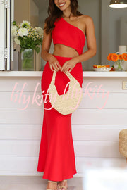 Solid Color Sexy One Shoulder Off Waist Maxi Dress