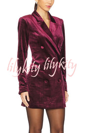 Holiday Soiree Solid Color Velvet Lapel Long Sleeve Blazer Mini Dress