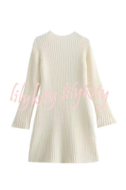 Beautiful Basic Ribbed Knit Long Slit Sleeve Flare Stretch Dress