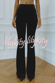 Delicate Daze Velvet High Rise Elastic Waist Flare Pants
