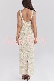 Three-dimensional Flower Sexy V-neck Slim Maxi Dress