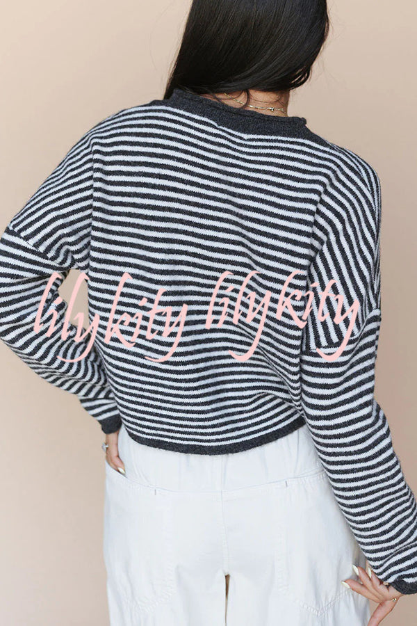 Fashionable Contrast Striped Casual Long-sleeved Knitted Cardigan