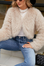 Stylish Long Sleeve Short Casual Faux Fur Jacket