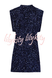 Fashionable Sequined Round Neck Sleeveless Slim-fit Mini Dress