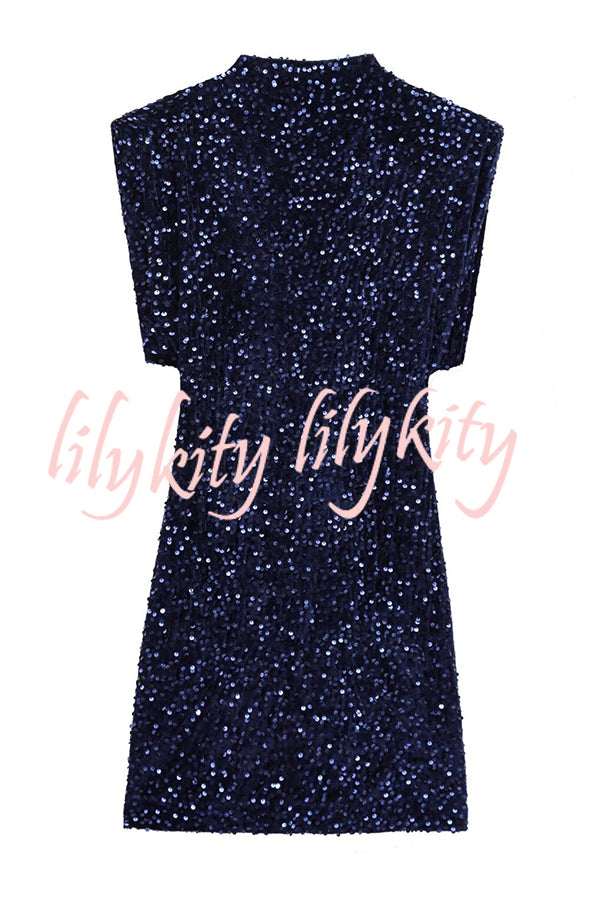 Fashionable Sequined Round Neck Sleeveless Slim-fit Mini Dress