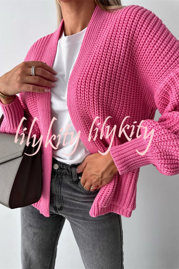 Solid Color V-neck Long-sleeved Casual Knitted Cardigan