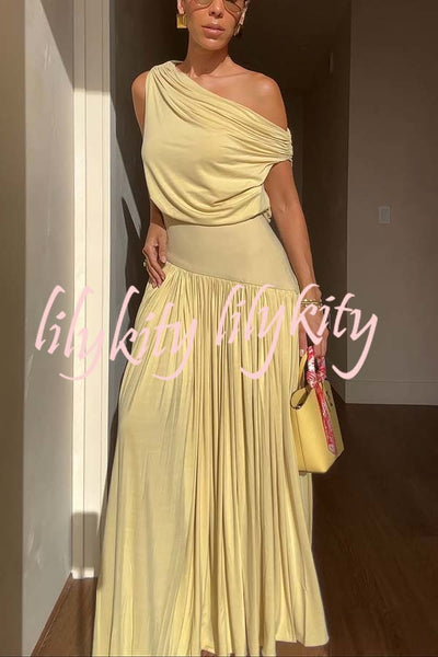 Gwen Soft Knit Fabric Off Shoulder Ruched Detail Drape Maxi Dress