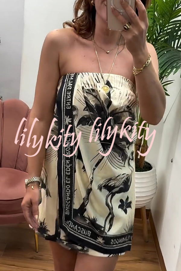 Flora Flamingo Print Halter Backless Mini Dress
