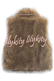 Stylish Collared Sleeveless Short Faux Fur Vest