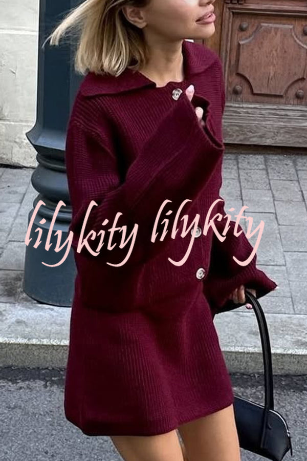 Fashion Lapel Bell Sleeve Knitted Cardigan and Casual Mini Skirt Set