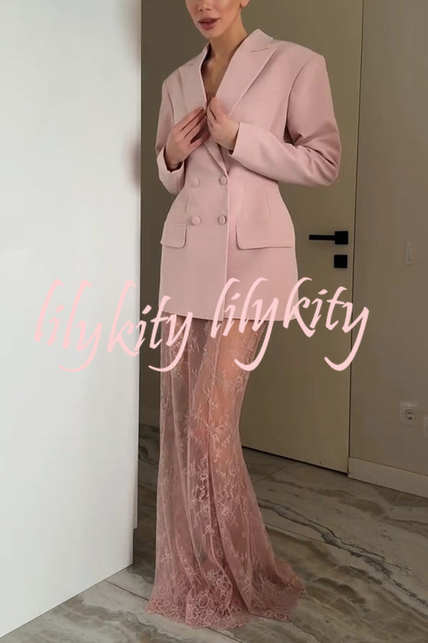 Solid Color Lapel Long Sleeve Waist Double-breasted Blazer