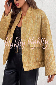 Fashion Sequin Long Sleeve Casual Pocket Loose Jacket