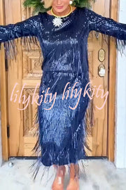 Insight Blueberry Sequin Fringe Long Sleeve Blouse