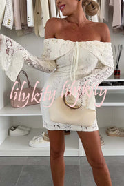 Solid Color Lace Off Shoulder Lace Sexy Slim Mini Dress