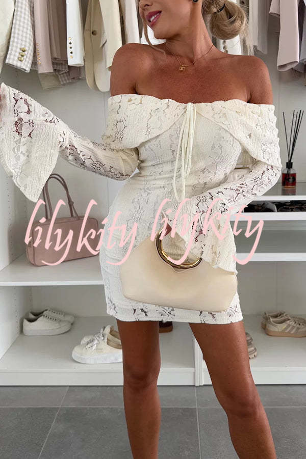 Solid Color Lace Off Shoulder Lace Sexy Slim Mini Dress