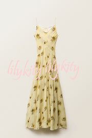 Sunset Glow Floral Print V-neck Thin Straps Flare Hem Maxi Dress