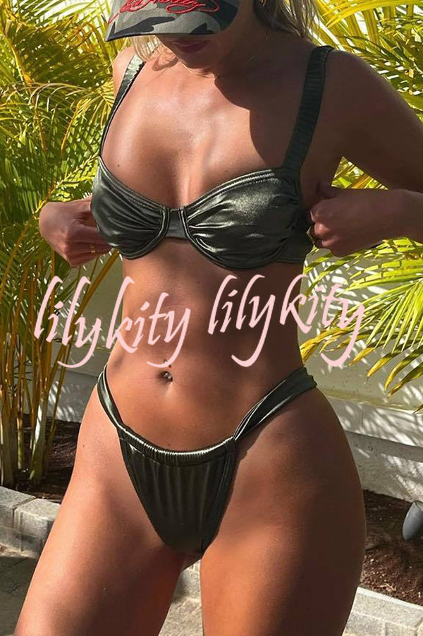 Satin Solid Color Sexy Two-piece Bikini Swimsuit