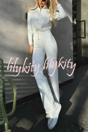 Cozycore Knit Zipper Long Sleeve Cardigan and Stretch Wide Leg Pants Set