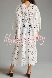 I Belong Here Floral Eyelet Lace Cover Up Beach Midi Dress